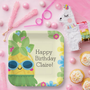 Personalised Girly Pineapple Tropical Birthday  Paper Plate