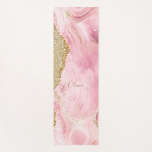 Personalised Girly Pink Agate w/Gold Glitter Yoga Mat