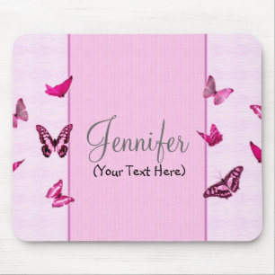 Personalised Girly Pink Butterflies Mouse Pad