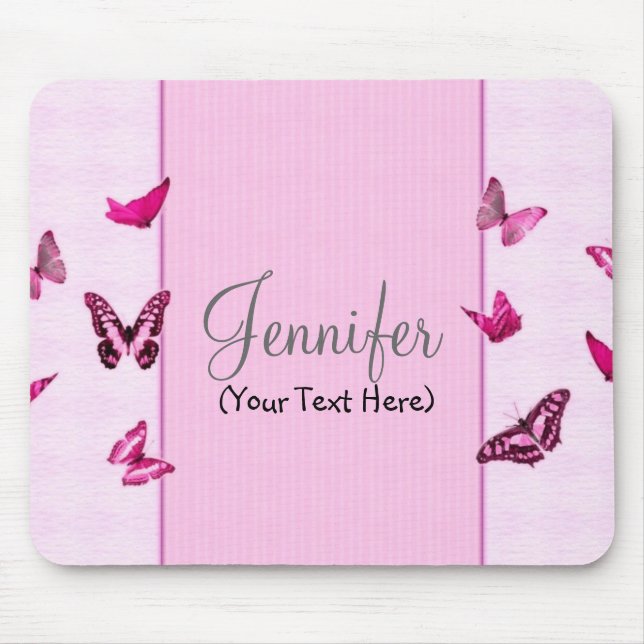 Personalised Girly Pink Butterflies Mouse Pad (Front)