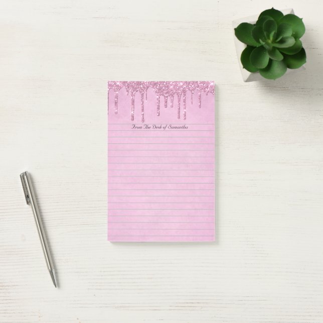 Personalised Girly Pink Dripping Glitter Lined  Post-it Notes (Office)