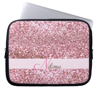 Personalised Girly pink Faux Glitter Sparkles Name Laptop Sleeve