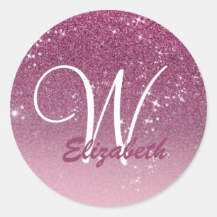 Personalised Girly Pink Glitter Sparkles Monogram Classic Round Sticker