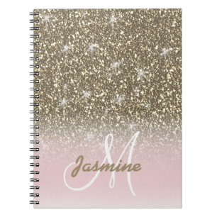 Personalised Girly Pink Gold Glitter Sparkles Name Notebook