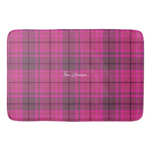 Personalised girly pink purplepreppy plaid tartan  bath mat