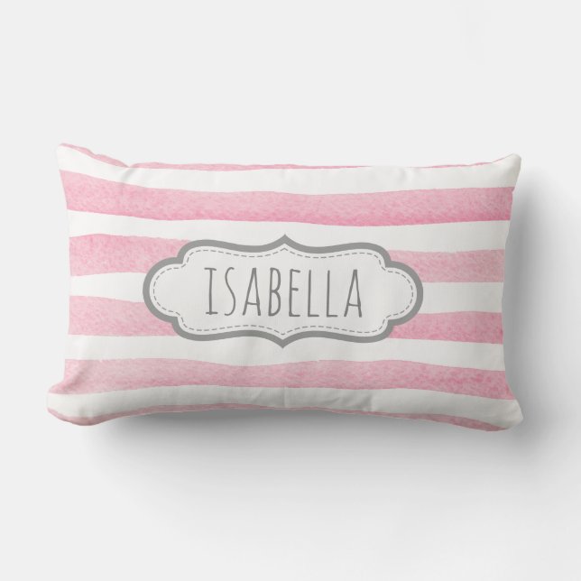 Personalised Girly Pink Stripes Monogram Lumbar Cushion (Front)