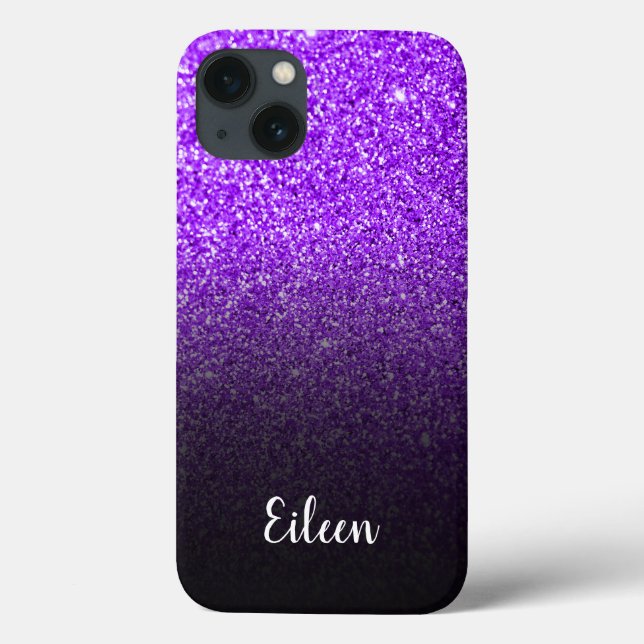 Personalised Girly Purple Glitter Black Ombre Case-Mate iPhone Case (Back)