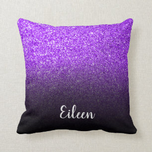 Personalised Girly Purple Glitter Black Ombre Cushion