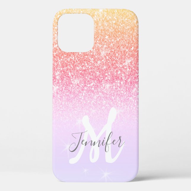 Personalised Girly Rainbow Glitter Sparkles Name Case-Mate iPhone Case (Back)