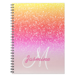 Personalised Girly Rainbow Glitter Sparkles Name Notebook