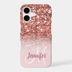 Personalised Girly Rose Gold Glitter Monogram