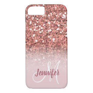 Personalised Girly Rose Gold Glitter Monogram iPhone 8/7 Case