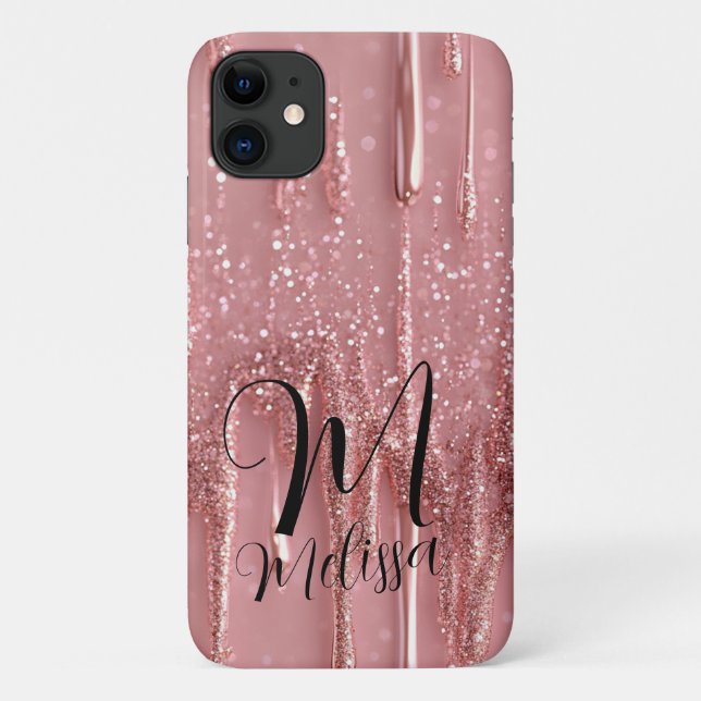 Personalised Girly Rose Gold Glitter Shimmery Name Case-Mate iPhone Case (Back)