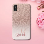 Personalised Girly Rose Gold Glitter Sparkles Name iPhone XS Max Case<br><div class="desc">A modern, elegant custom and personalised pink case with name and modern monogram on a stylish faux rose gold ombre glitter and pastel blush pink colour block. This pretty, classy printed image is feminine, glam, stylish and luxurious. This girly, sparkle, chic custom case has faux glitter effect elements, sparkle and...</div>