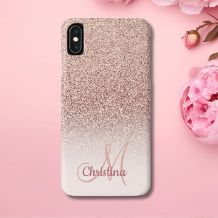 Personalised Girly Rose Gold Glitter Sparkles Name iPhone XS Max Case