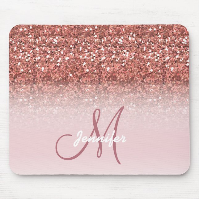Personalised Girly Rose Gold Glitter Sparkles Name Mouse Pad (Front)