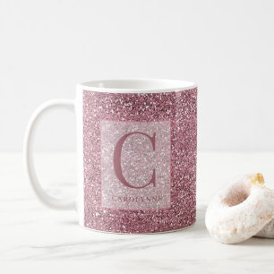 Personalised Girly Rose Gold Pink Glitter Monogram Coffee Mug