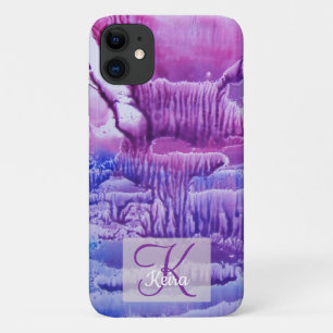 Personalised Girly Rose Monogrammed Abstract Blue iPhone 11 Case