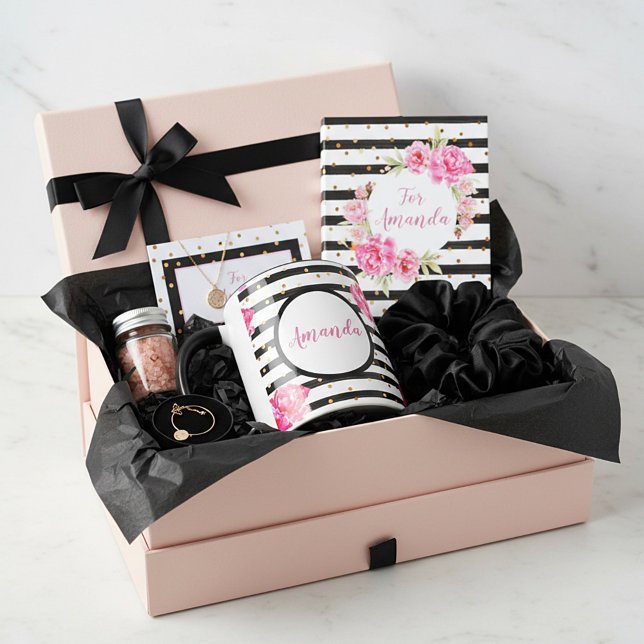 Personalised girly roses and stripes mug (Creator Uploaded)