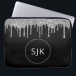 Personalised Girly Silver Glitter Sparkle Monogram Laptop Sleeve<br><div class="desc">Personalised Silver and Black Faux Glitter and Sparkle Elegant Monogrammed Initials Case. This case can be customised to include your initial and first name.</div>