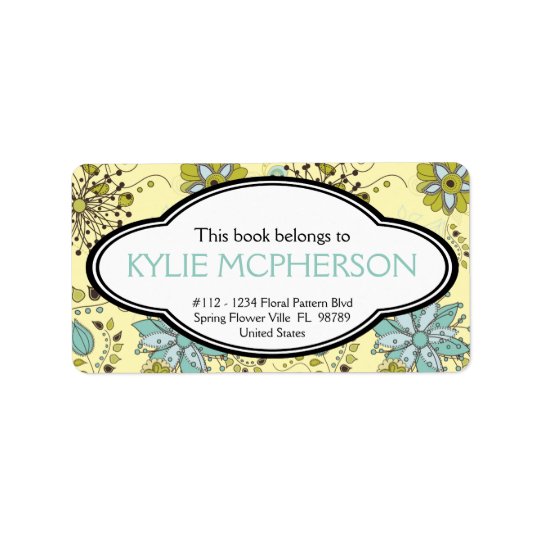 Personalised Girly Spring Green Floral Bookplate Address Label