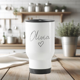 Personalised Girly Travel Mug with Name & Heart 