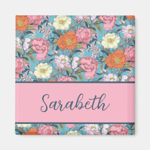 Personalised Girly Vintage Floral Monogram Name Magnet