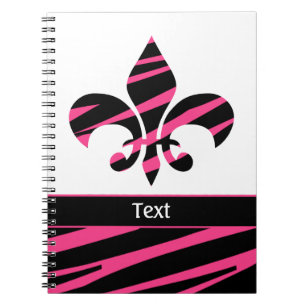 Personalised Girly Zebra Fleur de Lis Notebook