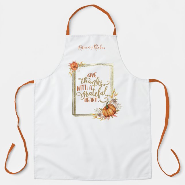 Personalised Give Thanks Pumpkin Frame Apron (Front)