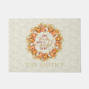Personalised Give Thanks Pumpkin Wreath Doormat