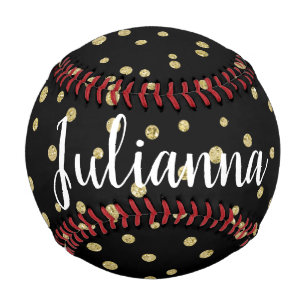 Personalised Glam Black Gold Dot Pattern Unique Baseball