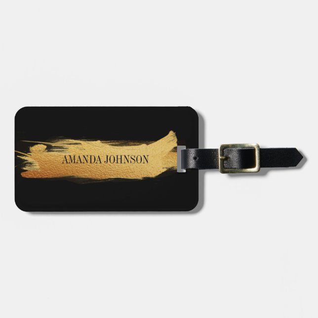 Personalised Glam Black Golden Painting Luggage Tag (Front Horizontal)