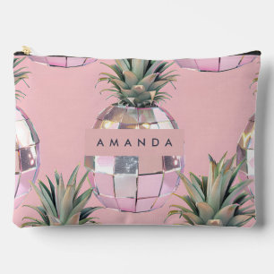 Personalised Glam Disco Pineapple Pink Metallic Accessory Pouch