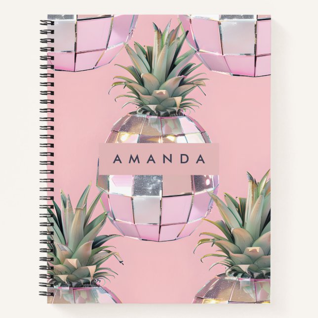 Personalised Glam Disco Pineapple Pink Metallic Notebook (Front)