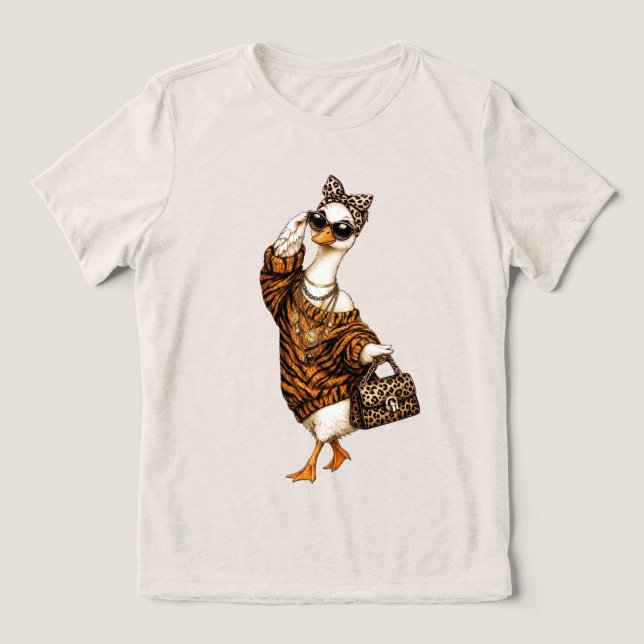 Personalised Glam Goose , Custom Leopard Bow Goose Tri-Blend Shirt (Design Front)