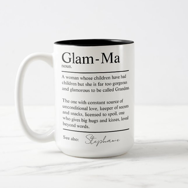 Personalised Glam-Ma Dictionary Definition Grandma Two-Tone Coffee Mug (Left)