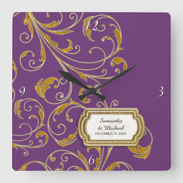 Personalised Glam Old Hollywood Regency Black Tie Square Wall Clock (Front)