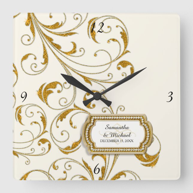 Personalised Glam Old Hollywood Regency Black Tie Square Wall Clock (Front)