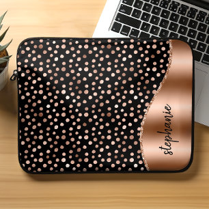 Personalised Glam Paint Spots Rose Gold Black Laptop Sleeve