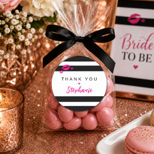 Personalised Glam Pink, Black and White Stripe Classic Round Sticker