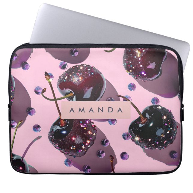 Personalised Glam Sparkle Cherry Design Laptop Sleeve (Front)