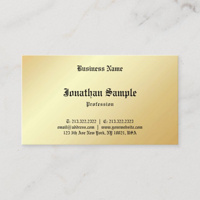 Personalised Glamourous Faux Gold Calligraphed Business Card (Front)