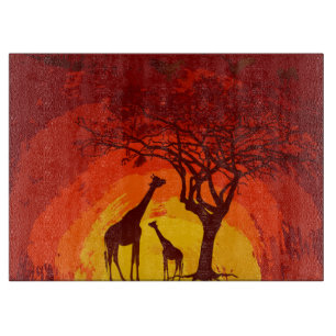 Personalised Glass Cutting African Safari Giraffe Cutting Board