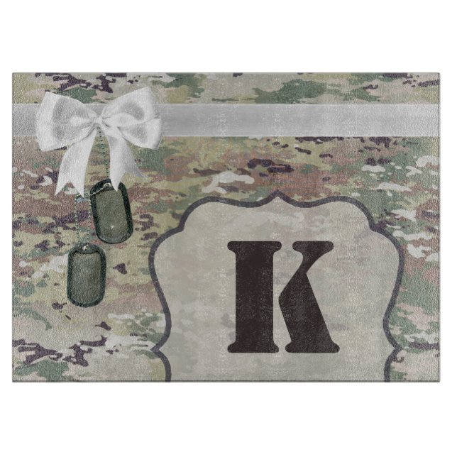 Personalised Glass Cutting Army OCP Camo Uniform Cutting Board (Front)