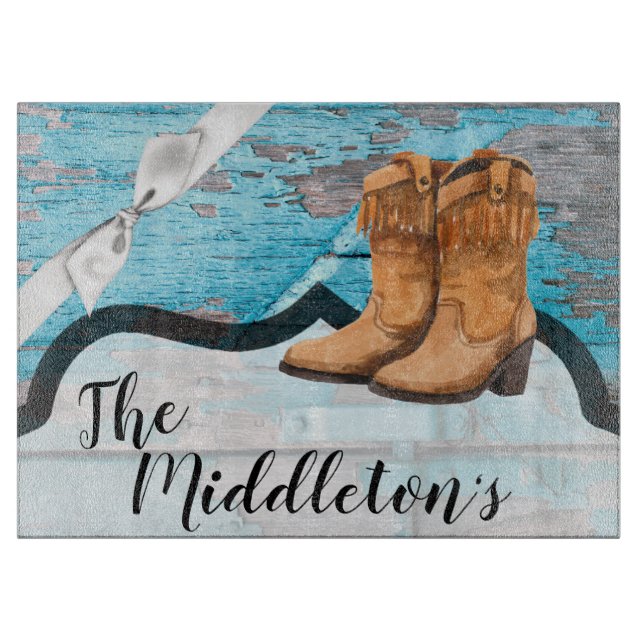 Personalised Glass Cutting Blue Wood Barn Door Boo Cutting Board (Front)