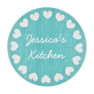 Personalised glass cutting board   Turquoise heart
