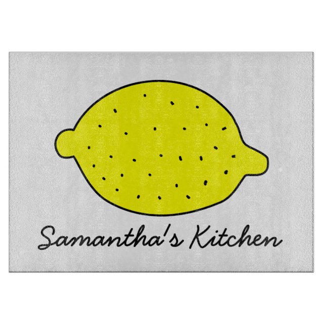 Personalised glass cutting board with yellow lemon (Front)
