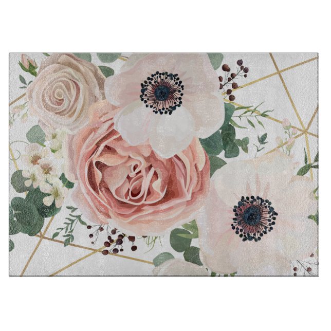Personalised Glass Cutting Geometric Garden Rose Cutting Board (Front)