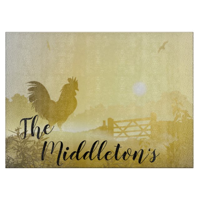 Personalised Glass Cutting Sunny Morning Farm Coun Cutting Board (Front)