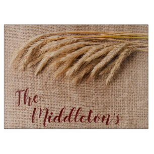 Personalised Glass Cutting Wheat on Burlap Sack Co Cutting Board